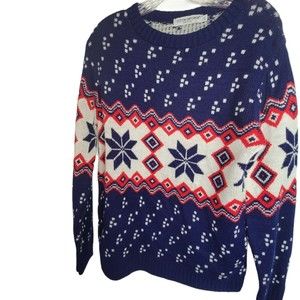 Vintage Fair Isle‎ Sweater Red White Blue Sweater Cotton Emporium XL